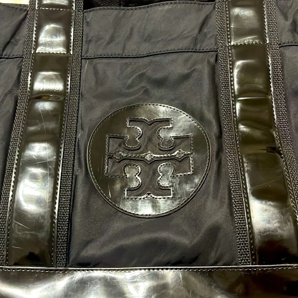 Tory Burch Nylon/Patent Leather Weekender Tote, Black